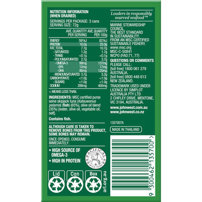 John West Chunk Style Tuna Oil In Olive Oil Blend 95g x 3 pack