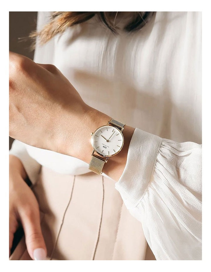 Petite 32 Evergold White Dial Stainless Steel Quartz Watch in Gold