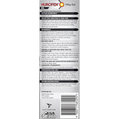 Nurofen Pain And Inflammation Relief Gel 5% Ibuprofen 100g