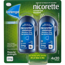 Nicorette Quit Smoking Regular Strength Cooldrops Lozenge Icy Mint 4 x 20 Pack