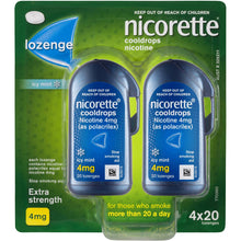 Nicorette Quit Smoking Extra Strength Cooldrops Lozenge Icy Mint 4 x 20 Pack