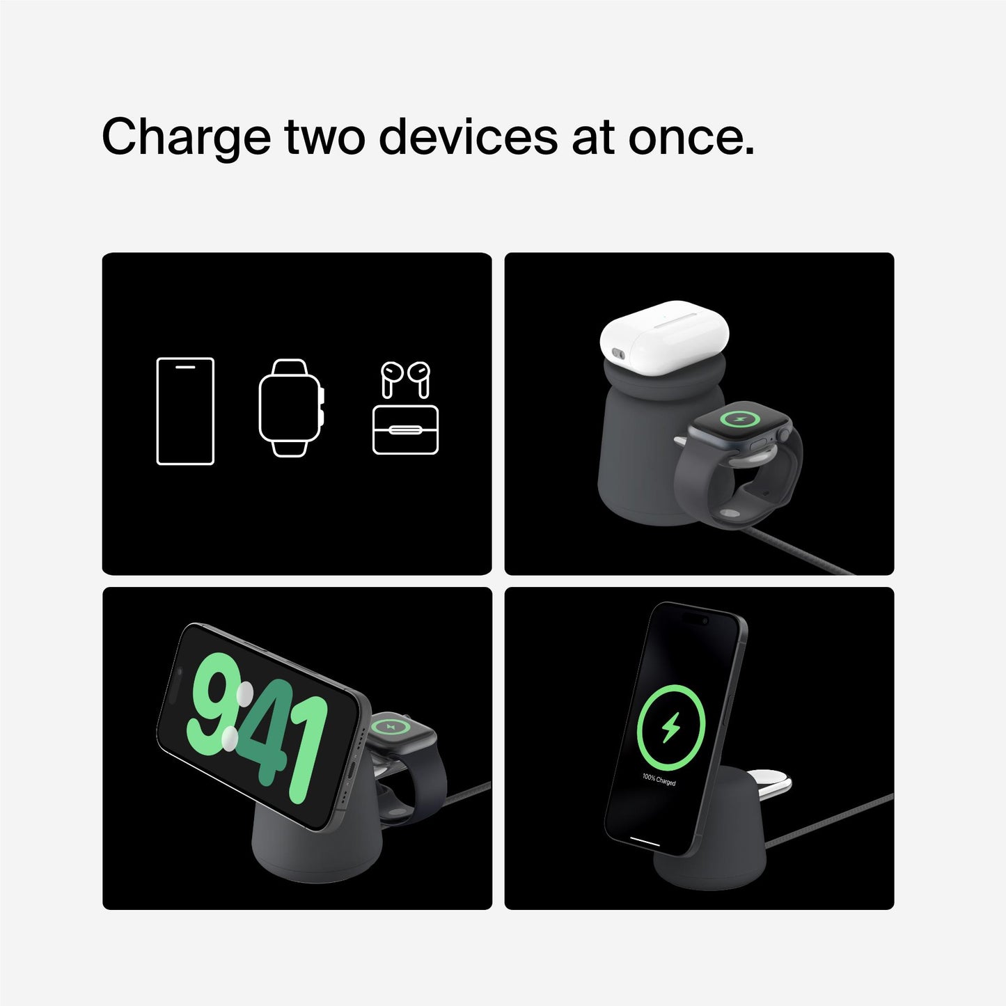 Belkin BoostCharge Pro 2-in-1 Wireless Charging Dock with Qi2 15W (Charcoal)