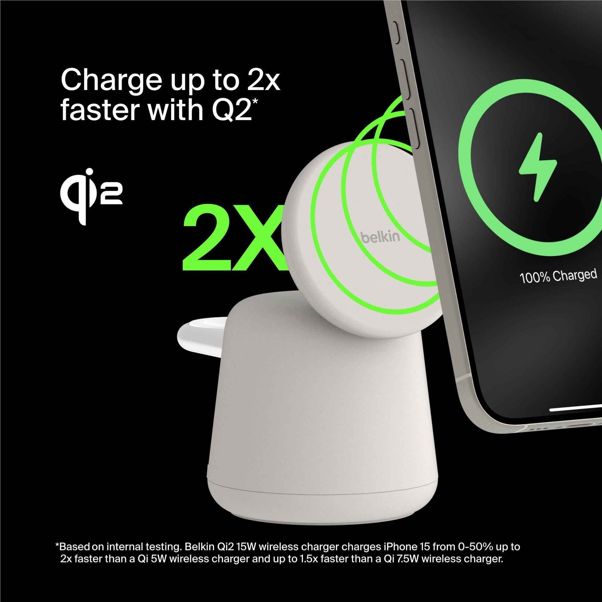 Belkin BoostCharge Pro 2-in-1 Wireless Charging Dock with Qi2 15W (Sand)