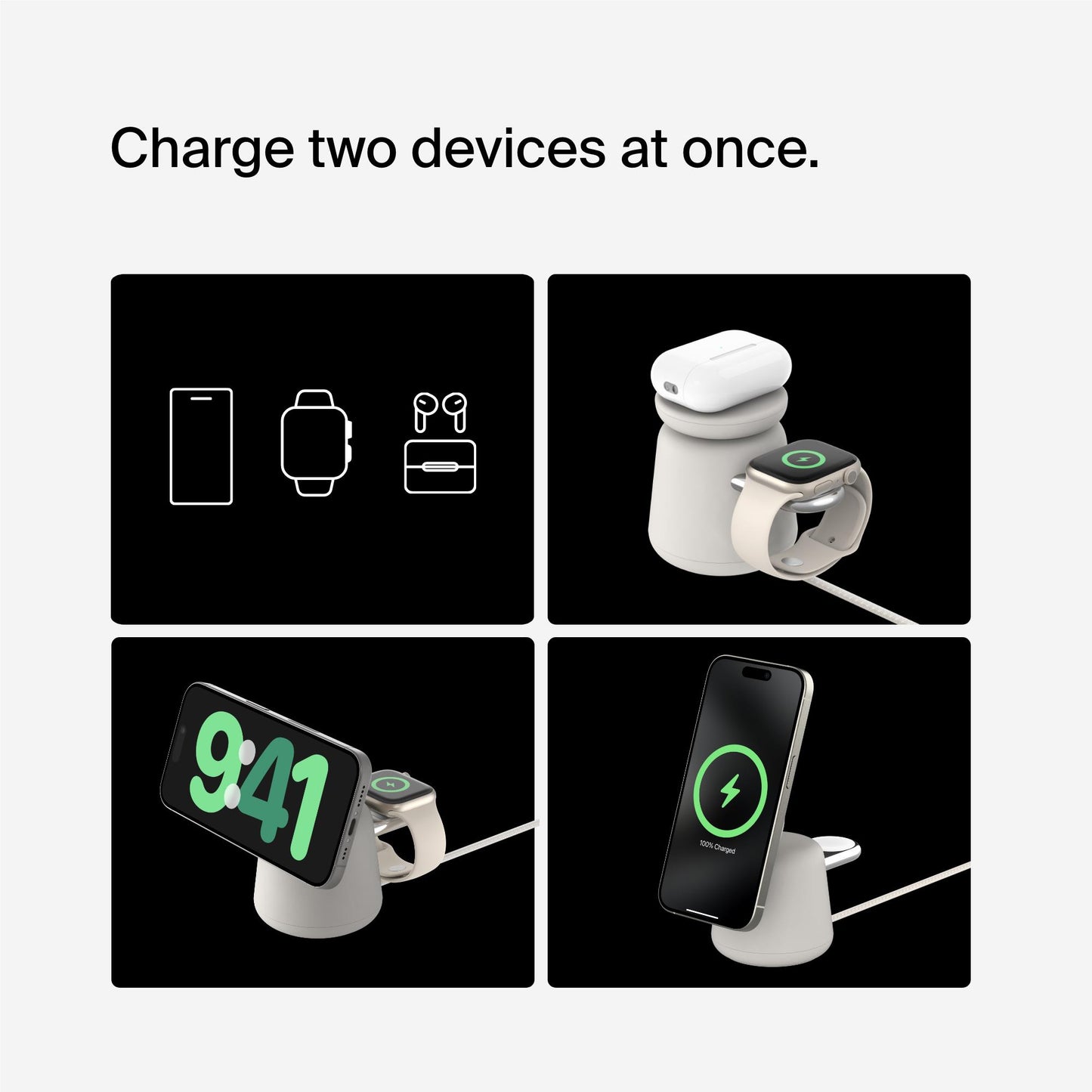 Belkin BoostCharge Pro 2-in-1 Wireless Charging Dock with Qi2 15W (Sand)