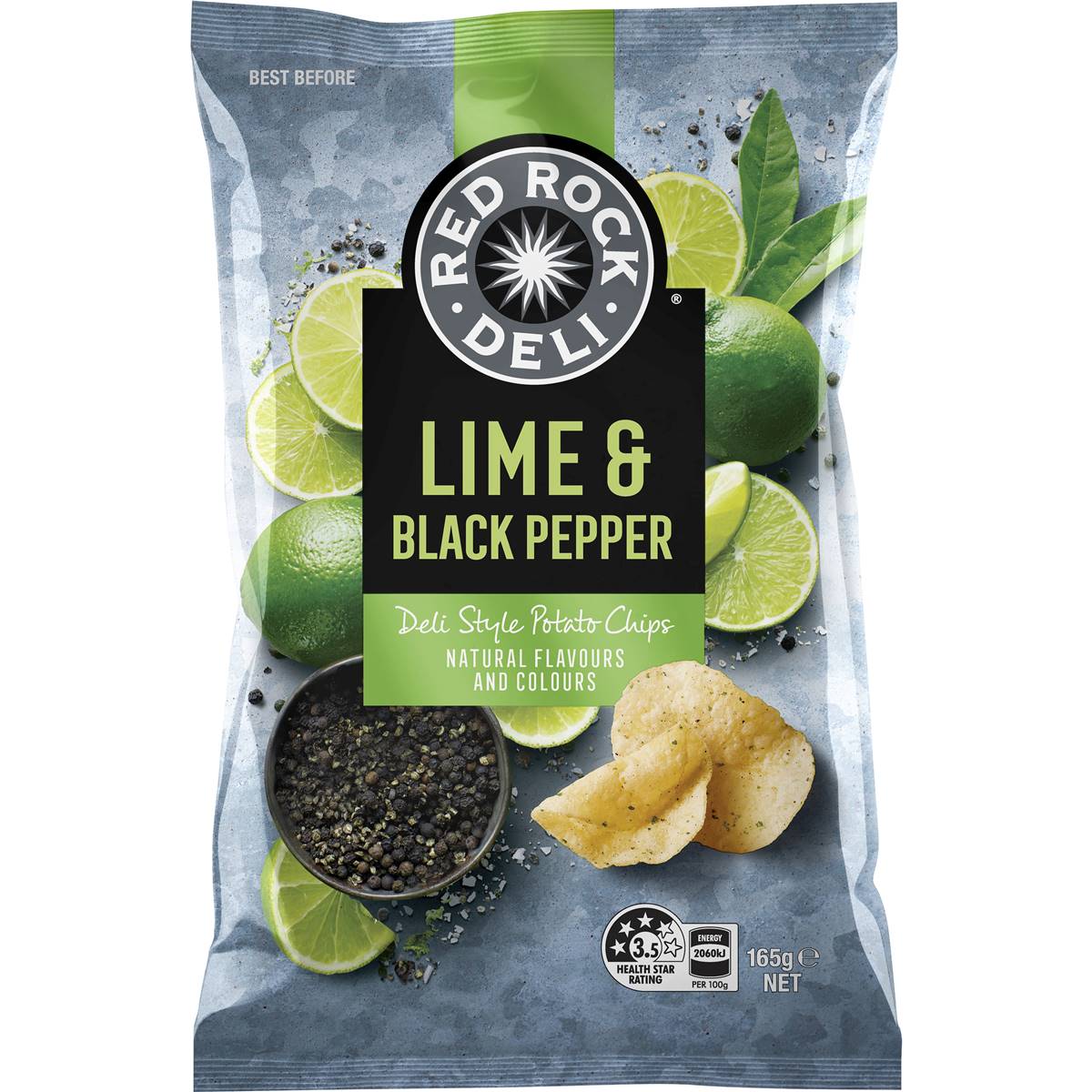 Red Rock Deli Potato Chips Share Pack Lime & Pepper 165g