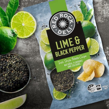 Red Rock Deli Potato Chips Share Pack Lime & Pepper 165g