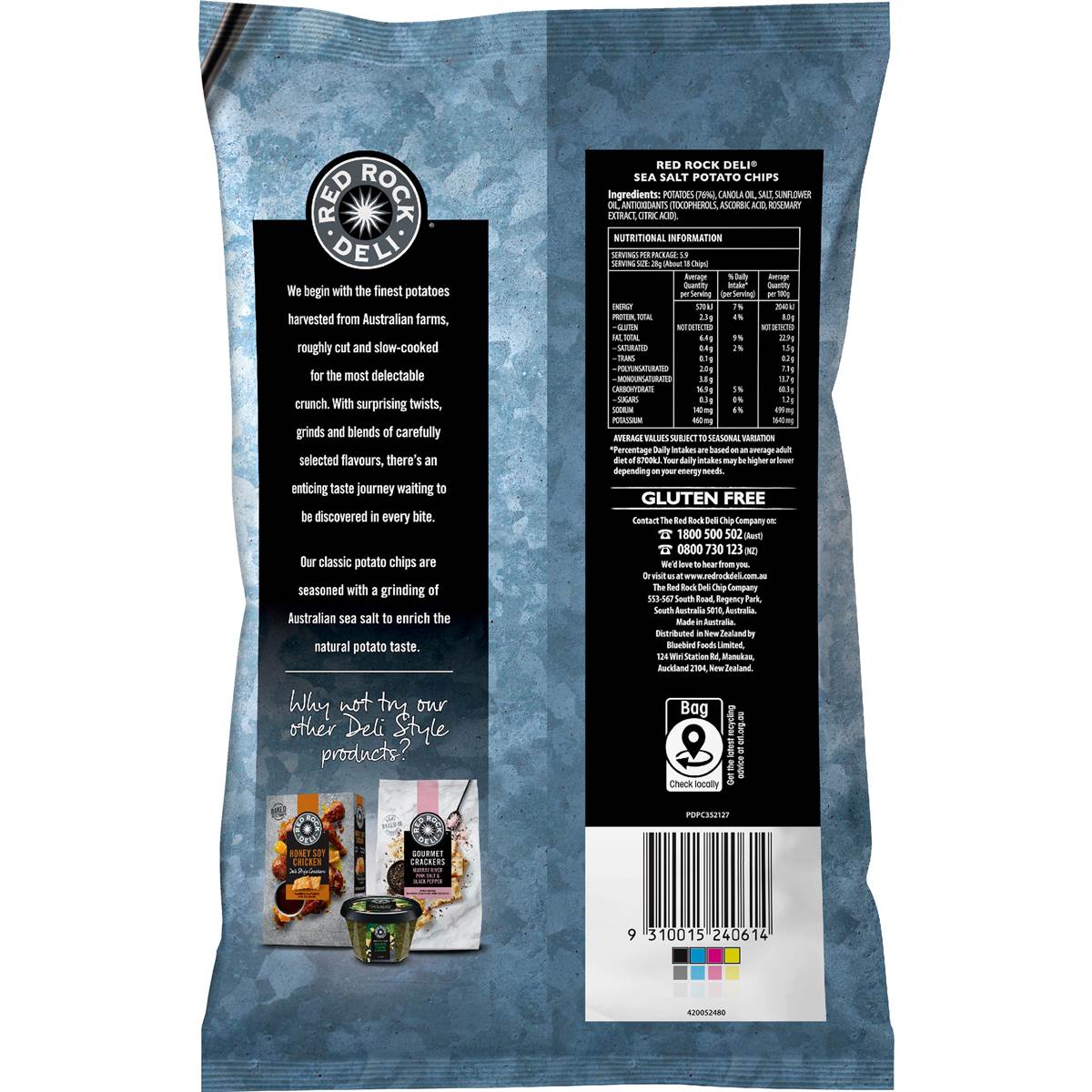 Red Rock Deli Potato Chips Sea Salt Natural 165g