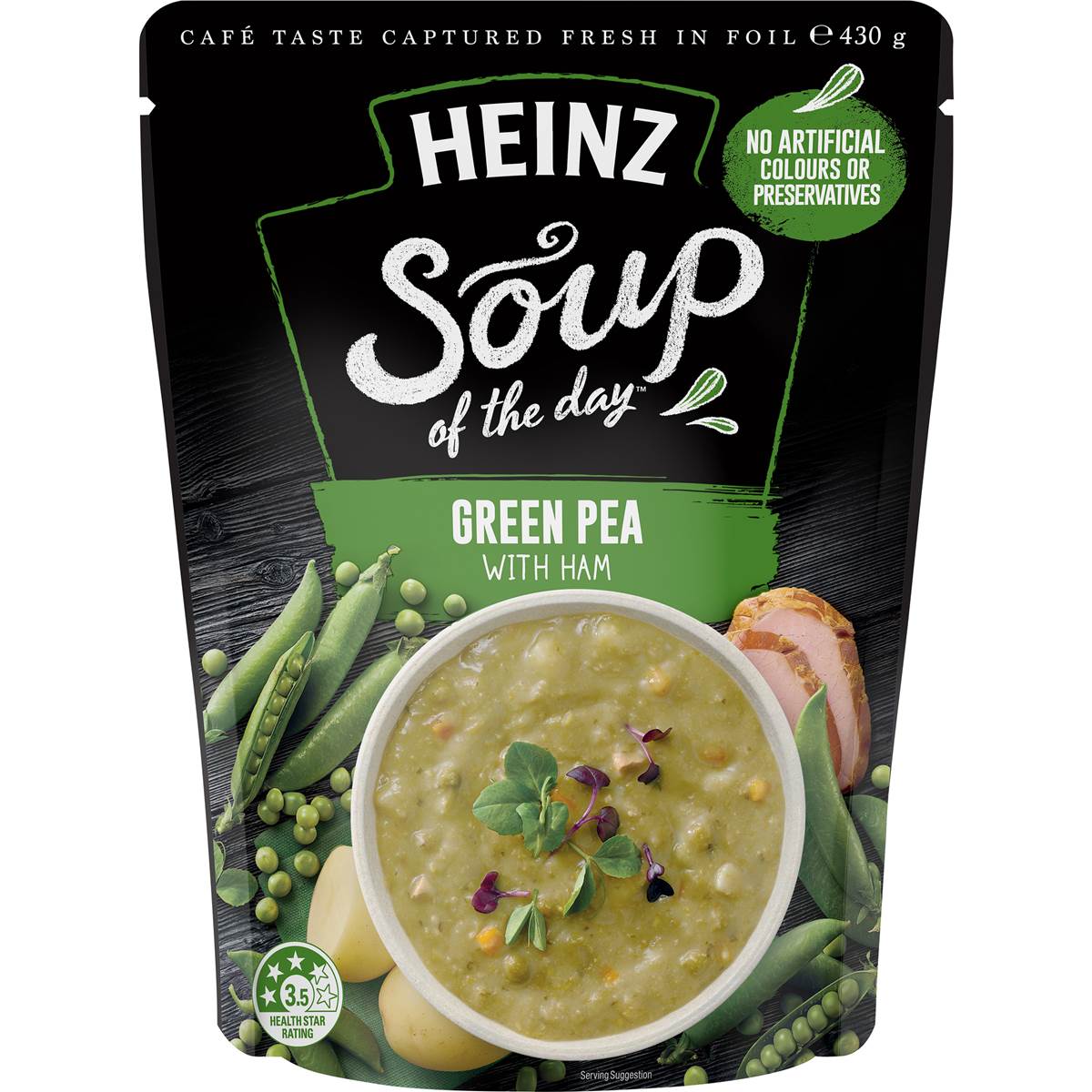 Heinz Soup Of The Day Green Pea With Ham Soup Pouch 430g