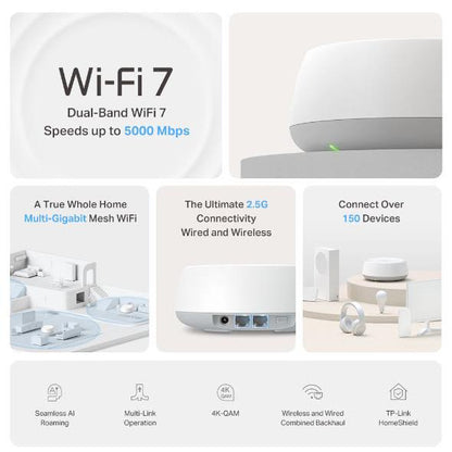 TP-Link Deco BE5000 Whole Home Mesh Wi-Fi 7 System (3-pack)