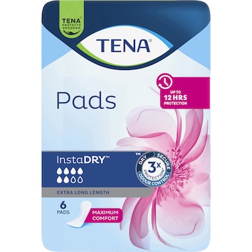 TENA Incontinence Pads Instadry Extra Long Length 6 pack