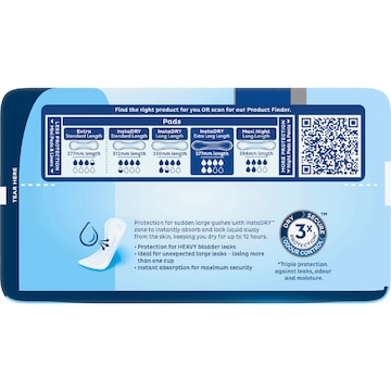 TENA Incontinence Pads Instadry Extra Long Length 6 pack