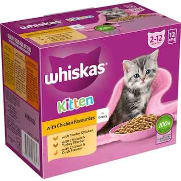 Whiskas Kitten Wet Cat Food Chicken In Gravy Pouch 85g x 12 pack