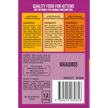 Whiskas Kitten Wet Cat Food Chicken In Gravy Pouch 85g x 12 pack