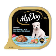 MY DOG PUPPY WET DOG FOOD CHICKEN MINCE WITH RICE CARROTS & SPINACH 100G TRAY
