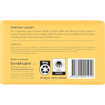 Freshwater Farm Australia Lemon Myrtle Oil + Manuka Honey Soothing Body Bar 200g