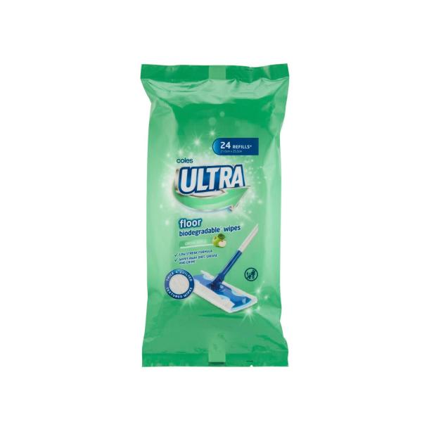 COLES ULTRA BIODEGRADABLE FLOOR WIPES GREEN APPLE REFILL 24PK