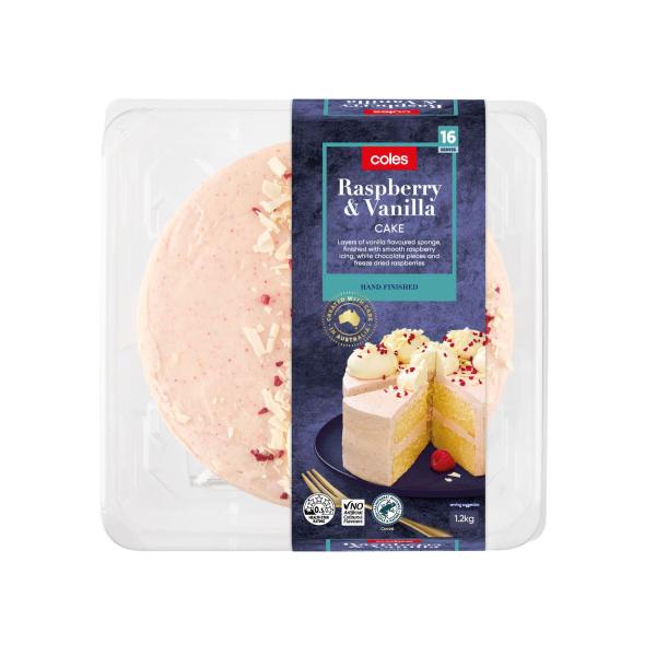 COLES RASPBERRY AND VANILLA CELEBRATION CAKE 1.2KG