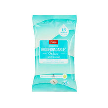 COLES HAND & BODY ANTIBACTERIAL BIODEGRADABLE WIPES 15 PACK