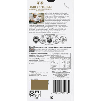 Lindt Excellence 90% Cocoa Dark Chocolate Block 100g
