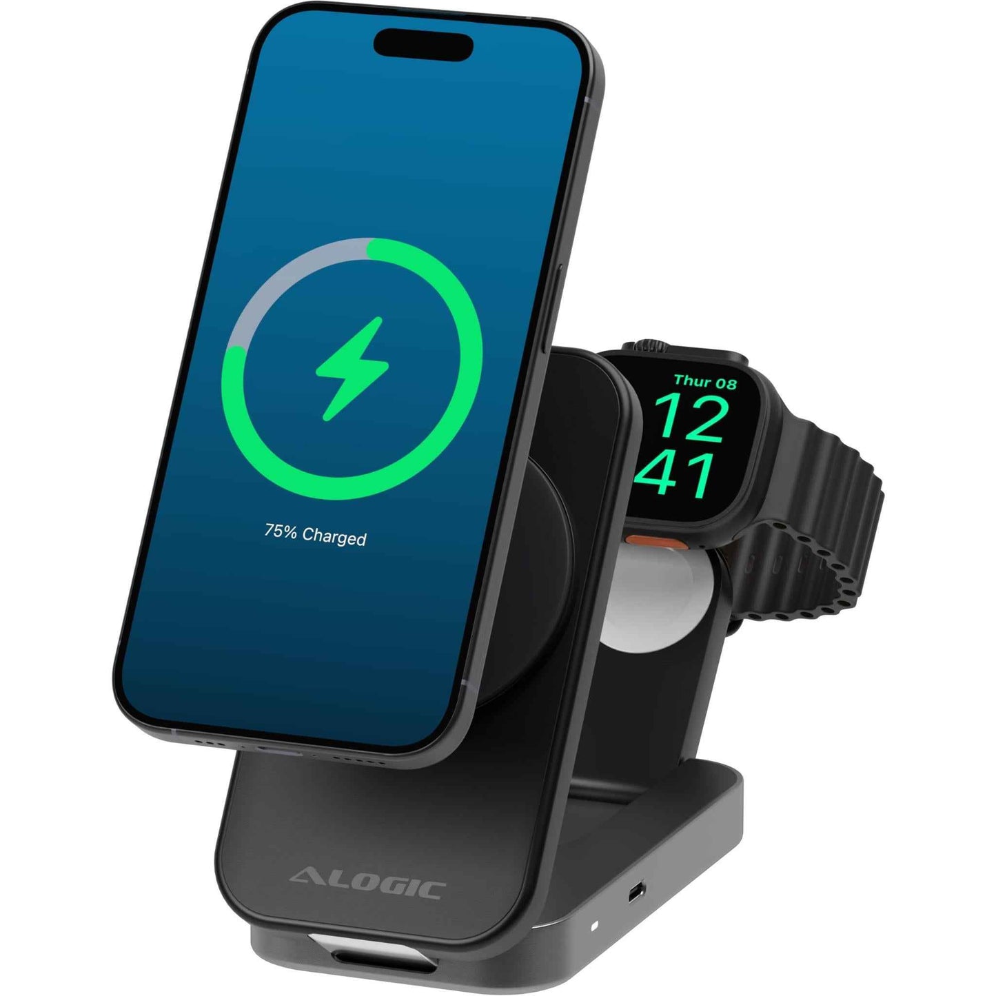 Alogic Flip 2-in-1 Qi2 Wireless Charging Stand (Black)