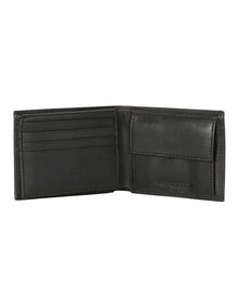 L-Fold Leather Wallet with Coin Pocket in Black