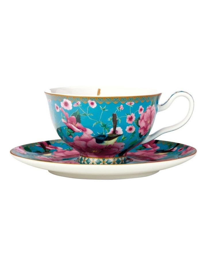 Teas & C's Silk Road Footed Cup & Saucer Set 200ml Gift Boxed in Aqua