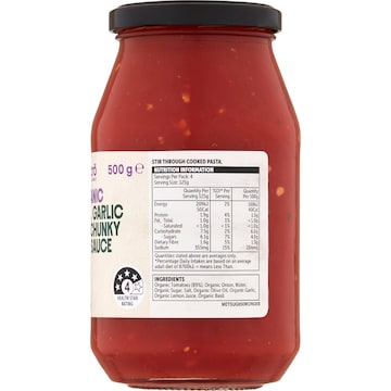 Macro Organic Pasta Sauce Chunky Tomato Garlic Basil 500g