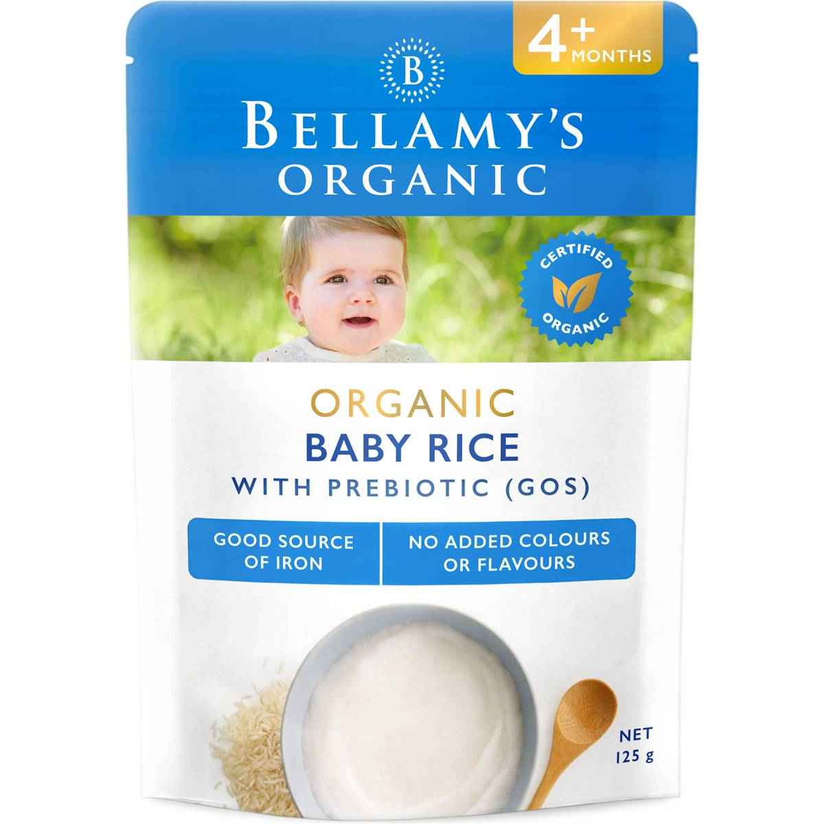 Bellamy's Organic Organic Baby Rice With Prebiotic 4+ Months 125g