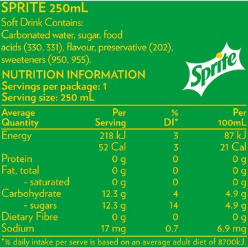 Sprite Lemonade Soft Drink Can 250mL