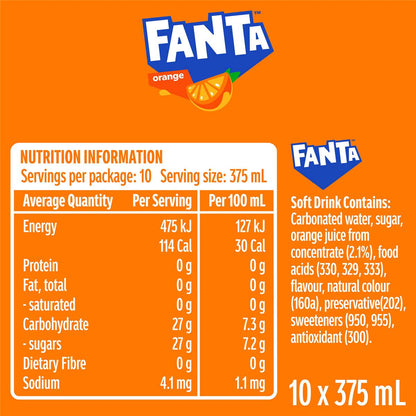 Fanta Orange Soft Drink Multipack Cans 375ml x10 Pack