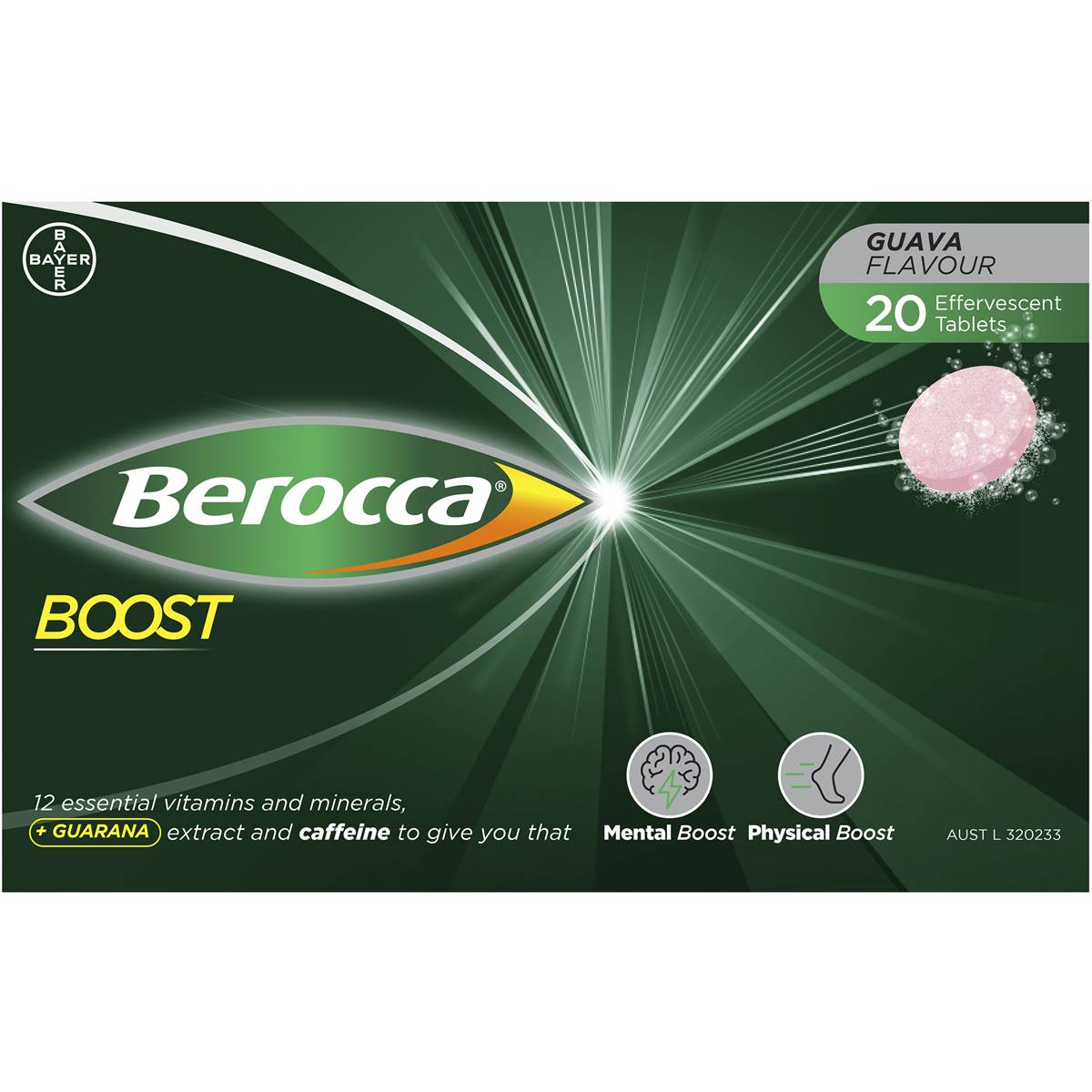 Berocca Vitamin b & c Guava Flavour With Guarana Energy 20 Pack