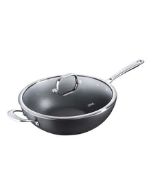 One Hard Anodised Wok with Lid 32cm in Black
