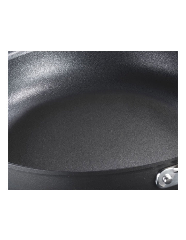 One Hard Anodised Saute Pan With Lid And 2 Helper Handles 30cm in Black