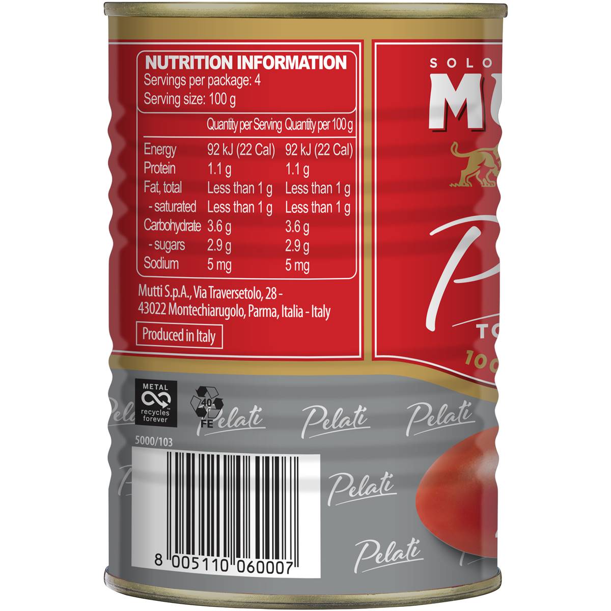 Mutti Whole Peeled Tomatoes 400g