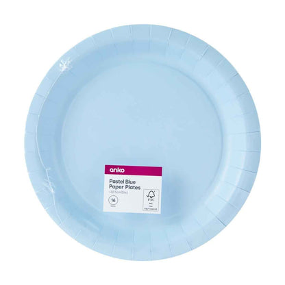 16 Piece Pastel Blue Paper Plates