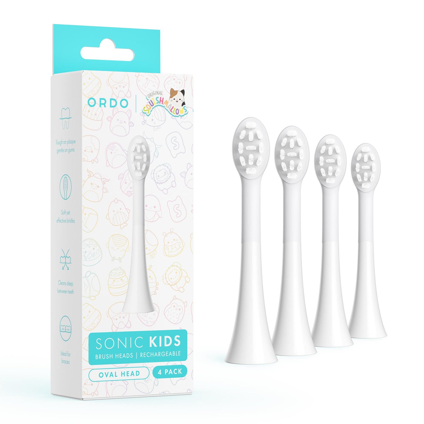 Ordo Sonic Kids Squishmallows Rechargeable Brushheads (White)[4 Pack]