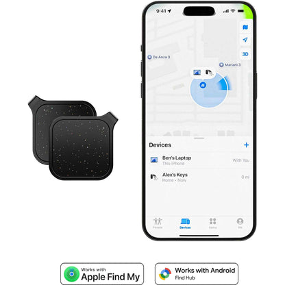 Journey Loc8 Fob Apple/Google Find My Rechargeable Bluetooth Tracker 2 Pack (Black)