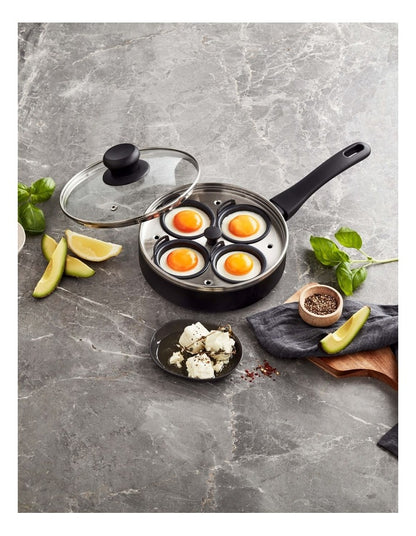 Classic Non-Stick 4 Cup Egg Poacher with Lid in Black