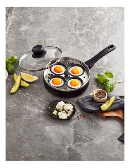 Classic Non-Stick 4 Cup Egg Poacher with Lid in Black