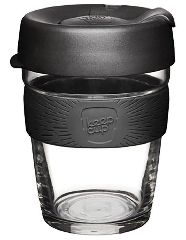 Brew, Reusable Glass Cup, Black, M 12oz / 340ml