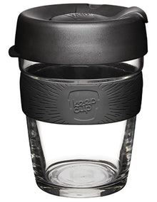 Brew, Reusable Glass Cup, Black, M 12oz / 340ml