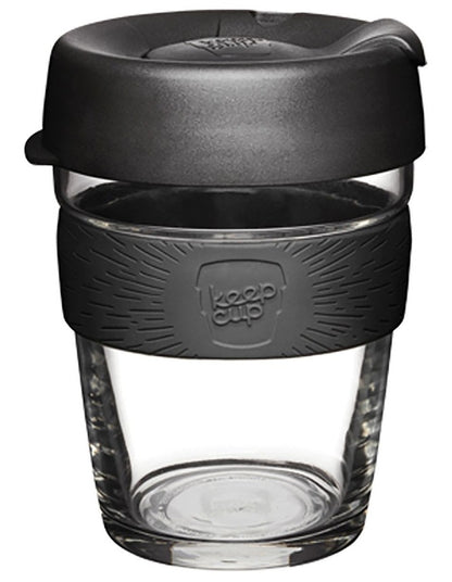 Brew, Reusable Glass Cup, Black, M 12oz / 340ml