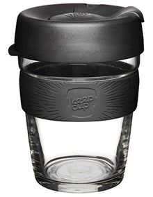 Brew, Reusable Glass Cup, Black, M 12oz / 340ml