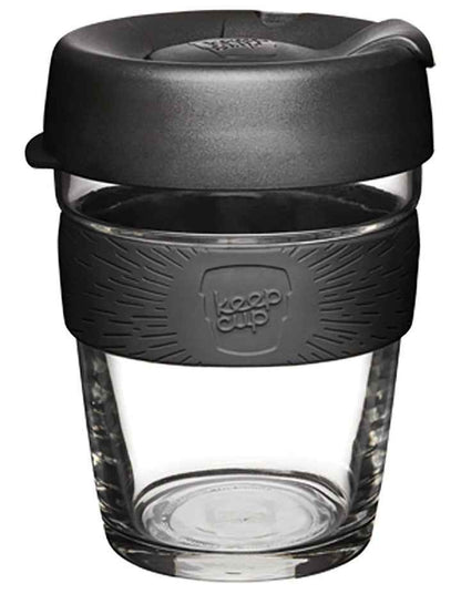 Brew, Reusable Glass Cup, Black, M 12oz / 340ml