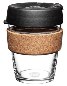 Brew Cork, Reusable Glass Cup, Black, M 12oz / 340ml