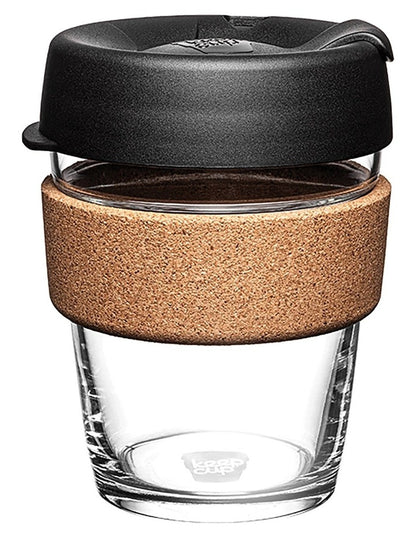 Brew Cork, Reusable Glass Cup, Black, M 12oz / 340ml