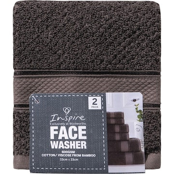 Inspire Premium Face Washer Charcoal 2 Pack