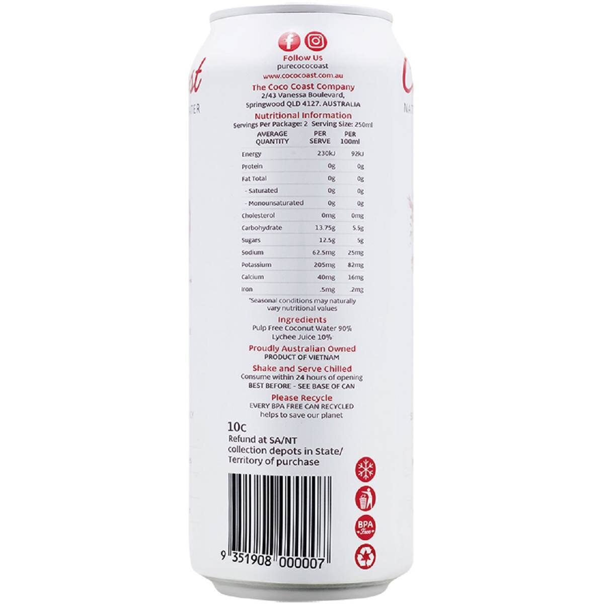 Cococoast Natural Coconut Water Lychee 500ml
