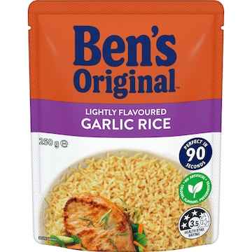 Ben's Original Lightly Flavour Garlic Microwave Rice Pouch 250g