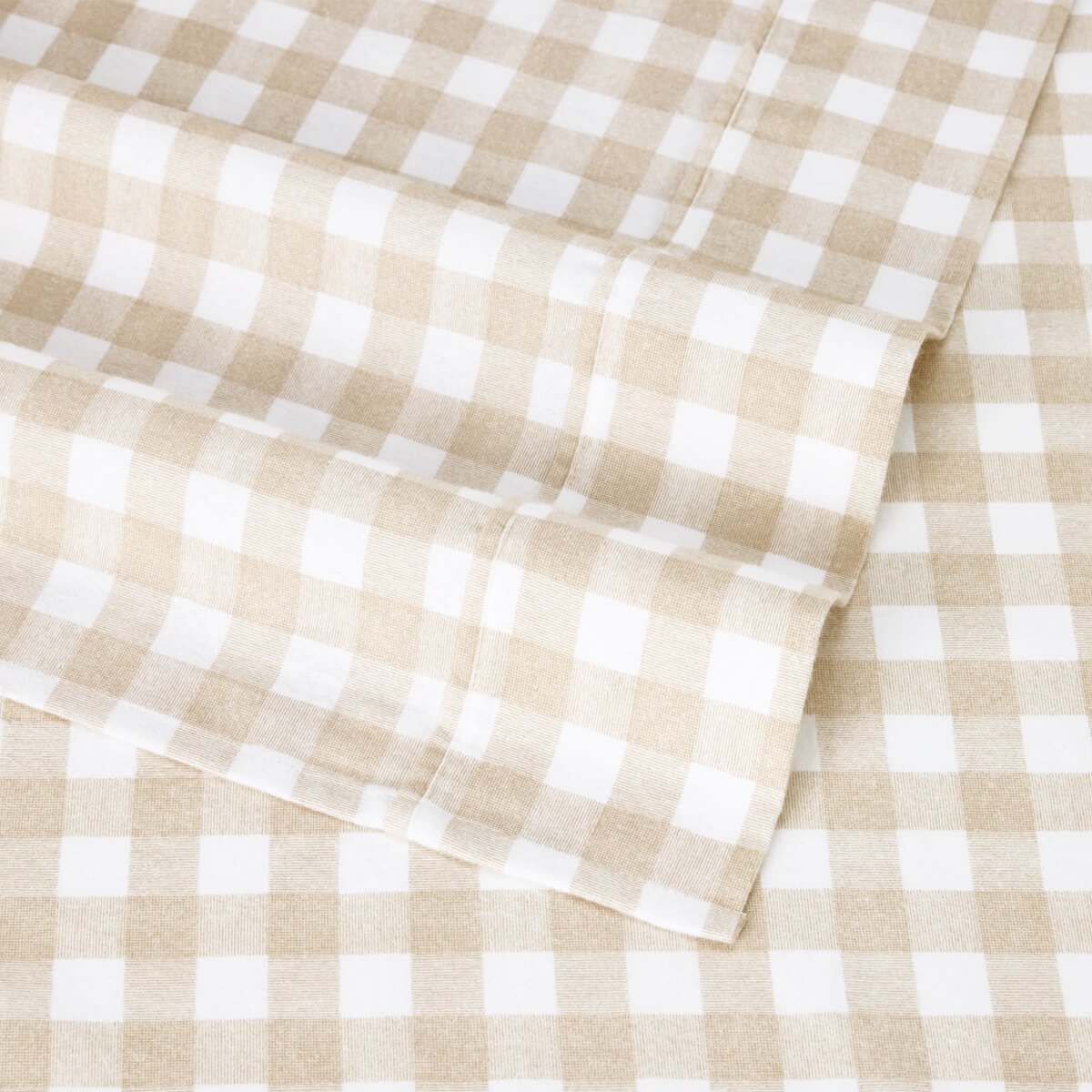 Gingham Cotton Flannelette Sheet Set - Single Bed, Tan